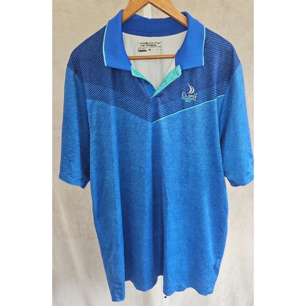 Nike Golf Chambers Bay US Open 2015 Polo Men's XL Blue Dri-Fit Tour Performance